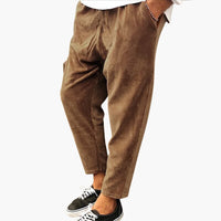 Herren Sommerhose aus Polyester mit Gummibund und Cordstruktur – Braun