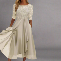 Gundrada | Elegantes Midi Kleid mit Spitzenärmeln – Gold