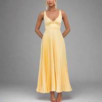 Leudgard | Premium Gelbes Faltendes V-Ausschnitt Maxikleid – Gelb