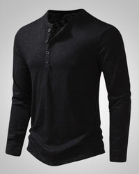Peter | Herren Slim Fit Langarm Henleyshirt – Schwarz