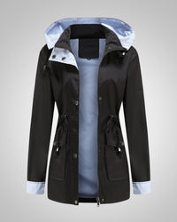 Anneliese | Damen Kapuze Kordelzug Regenjacke – Schwarz