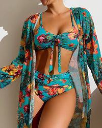 Josefine | Bikini-Set mit Strandkimono – Blau