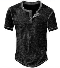 Lässiges Henley Oberteil Im Retro Farbblock Stil für Herren – Schwarz