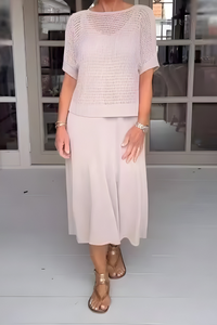 Mila | Feminines Damen-Sommerkleid mit Strick – Beige