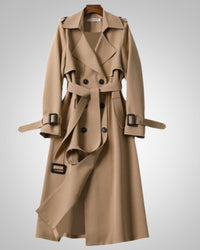 Sandra | Damen Klassischer Bindegürtel Trenchcoat – Khaki