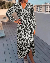 Lily - Modisches V-Ausschnitt-Kleid – Grau