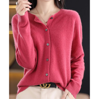 Miriam | Damen Bequem Woll Strickjacke – Rosa