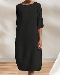 Marbella Dress | Ladies Casual Leinen-Look Einfaches Midikleid – Schwarz