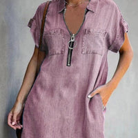 Elvira® | Denim Kleid mit Reißverschluss – Rosa