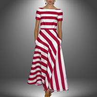 Nicole | Handgefertigtes Langarmkleid mit Streifen – Rot