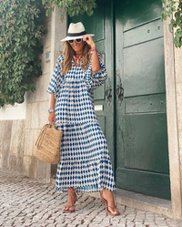 Elin | Baumwoll-Maxikleid im Boho-Stil – Blau