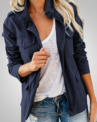Adeline | Damen Lässiger Herbstjacke mit Taschen – Dunkelblau