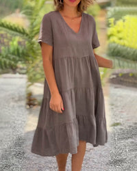 Lucy | Elegantes Kurzarm-Sommerkleid – Braun