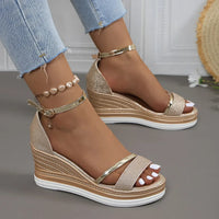 Karin | Damen Plattform Keilabsatz Sandalen Riemen Komfort Sommer – Gold