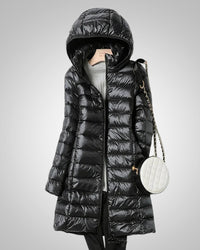 Paula | Damen Leichte Gesteppte Lange Daunenjacke – Schwarz