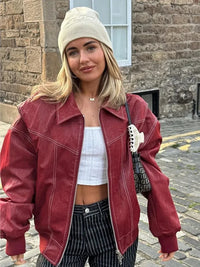 Poiveira | Übergroße Lederjacke – Rot