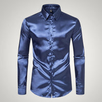 Tobias | Herren Festliches Satin Gerades Hemd – Marine