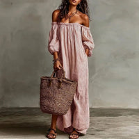 Mia | Damen Gestreiftes Knopfleisten Dreiviertelarm Midi-Kleid – Rosa