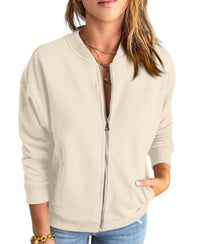 Lässige Jacke mit Reißverschluss und Rundhalsausschnitt – Weiß