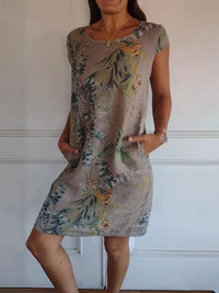 Lorraine | Midi Sommerkleid für Frauen - Blumenmuster – Braun