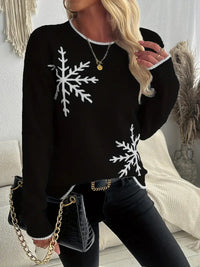 SCHNEEFLOCKEN-MUSTER RUNDHALS-PULLOVER | WARM, STILVOLL, BEQUEM – Schwarz