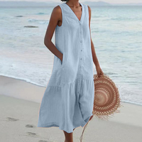 Mary | Damen Luftiges V-Ausschnitt Sommerkleid – Blau