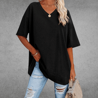 Mia | Damen Oversized V-Ausschnitt Hemd – Schwarz