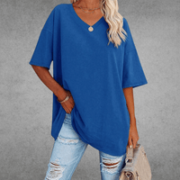 Mia | Damen Oversized V-Ausschnitt Hemd – Blau