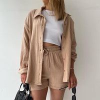 AGATHE - WEITES SHIRT UND SHORTS SET – Beige