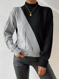 Dreivora | Schicker Farbblock Kabel Knit Pullover Vielseitiger Rundhalsausschnitt – Grau Schwarz