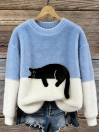 Klaisey™ - Damen-Sweatshirt mit Katzenmotiv – Hellblau
