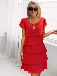 EDELINA - KLEID MIT FLIEßENDEN LAGEN – Rot