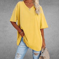 Mia | Damen Oversized V-Ausschnitt Hemd – Gelb