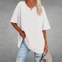 Mia | Damen Oversized V-Ausschnitt Hemd – Weiß
