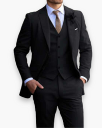 Herren Slim Fit Anzug Beige | Dreiteilig Hochzeit Elegant – Schwarz