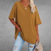 Mia | Damen Oversized V-Ausschnitt Hemd – Braun