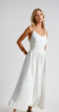 Damen Strand Midi Sommerkleid – Weiß