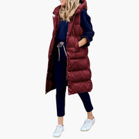 Damen Weste mit Kapuze und Steppdesign sowie Seitentaschen – Rotwein
