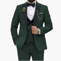 Herren Anzug dreiteilig mit Slim Fit und Kontrastrevers – Grün