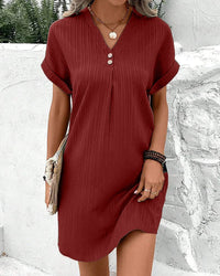 ZENOBIA - KLEID MIT V-AUSSCHNITT UND KNOPFDETAILS – Rot