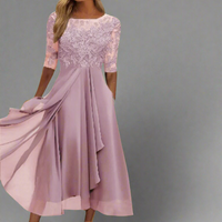 Elisa | Elegantes Midikleid mit Spitze – Rosa