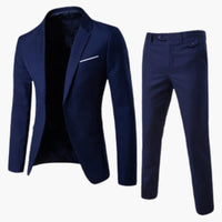 Herren Sommer Anzug Zweiteiler mit Revers und Flatfront Hose – Marine