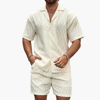 Herren Zweiteiler Set aus leichter Stoff mit Hemd und Shorts – Weiß