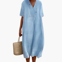 Boho Sommerkleid für Damen – Luftig, Locker & V-Ausschnitt – Blau