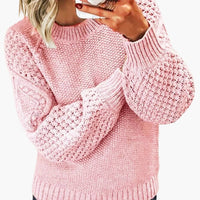Damen pullover mit strukturierten Ärmeln und geripptem Saum – Rosa