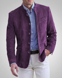 Paulex | Herren Klassischer Stehkragen Blazer – Lila