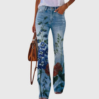 Nicole | Damen Jeans Blumenmuster Figurbetonend Modern Casual Trend – Rote Blume 2