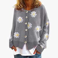 Damenstrick jacke mit Knopfverschluss und Blumenmuster – Grau