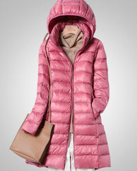Paula | Damen Leichte Gesteppte Lange Daunenjacke – Rosa