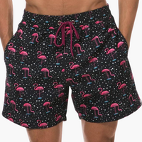Badeshorts mit Innenslip - Herren Schwimmshorts schnell trocknend – Schwarzer Flamingo